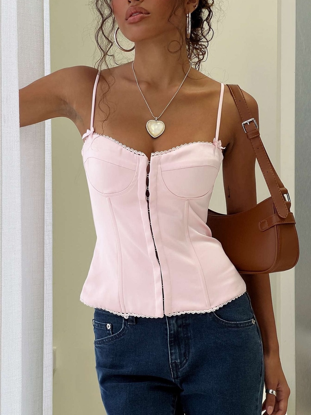 Princess Polly Maralyne Satin Corset Top Soft Pink